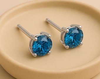 London Blue Topaz Stud Earrings | 925 Sterling Silver, 4mm