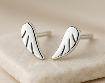 Sterling Silver Angel Wing Stud Earrings | 925 Minimalist Feather Earrings | Gift for Women