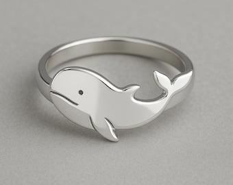 Sterling Silver Whale Ring: Minimalist Ocean Animal Jewelry