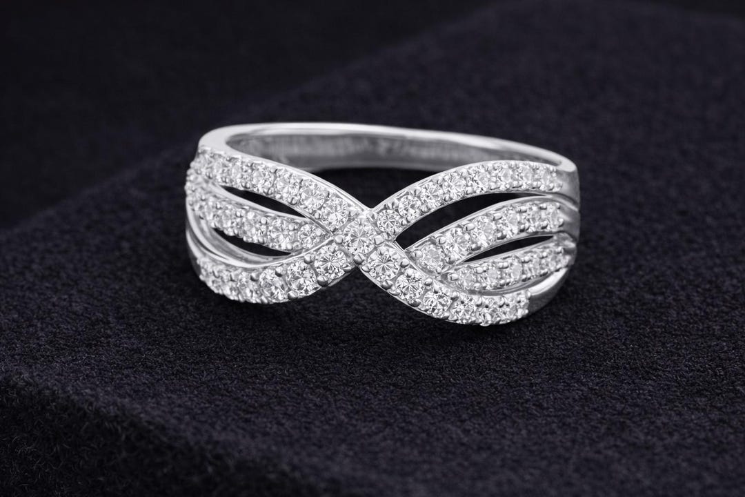 925 Silver Infinity Ring, CZ Twist Band, Sparkling Ring, Eternity Style ...