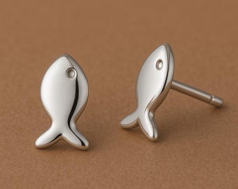 Sterling Silver Fish Stud Earrings: Minimalist Ocean Jewelry