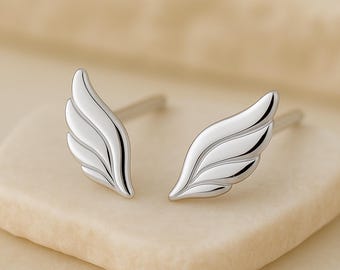 Sterling Silver Angel Wing Stud Earrings | 925 Minimalist Feather Earrings | Gift for Her