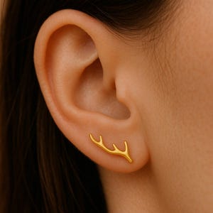 Antler Ear Crawler Earrings | 925 Silver Nature Inspired Climbers | Minimalist Reindeer Jewelry Gift