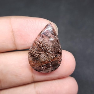 Pear Rutile Quartz Cabochon: Golden Loose Gemstone (27 X 18 X 6mm)