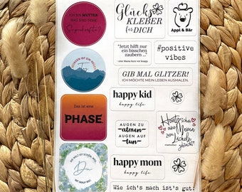 Glückskleber für Mamas - Stickerbogen mit 16 Stickern - Babyparty - Geschenk zur Geburt - PositiveVibes