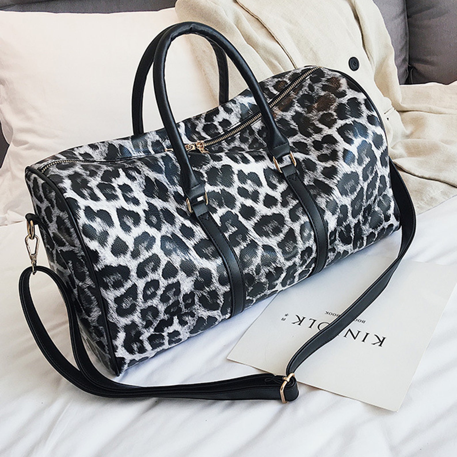 Leather Crossbody Leopard Print Bag for Women Gym Bag Barrel Etsy