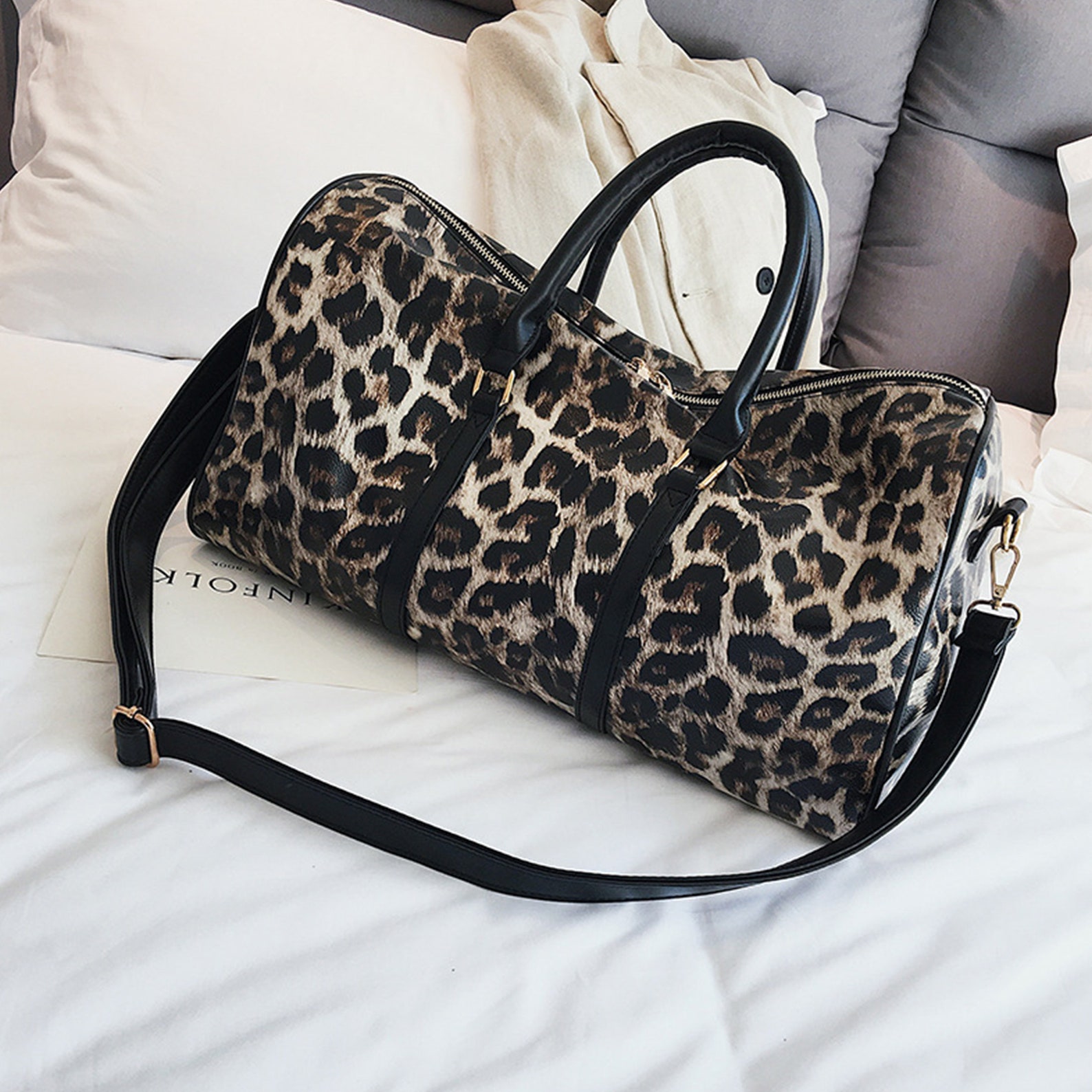 Leather Crossbody Leopard Print Bag for Women Gym Bag Barrel Etsy