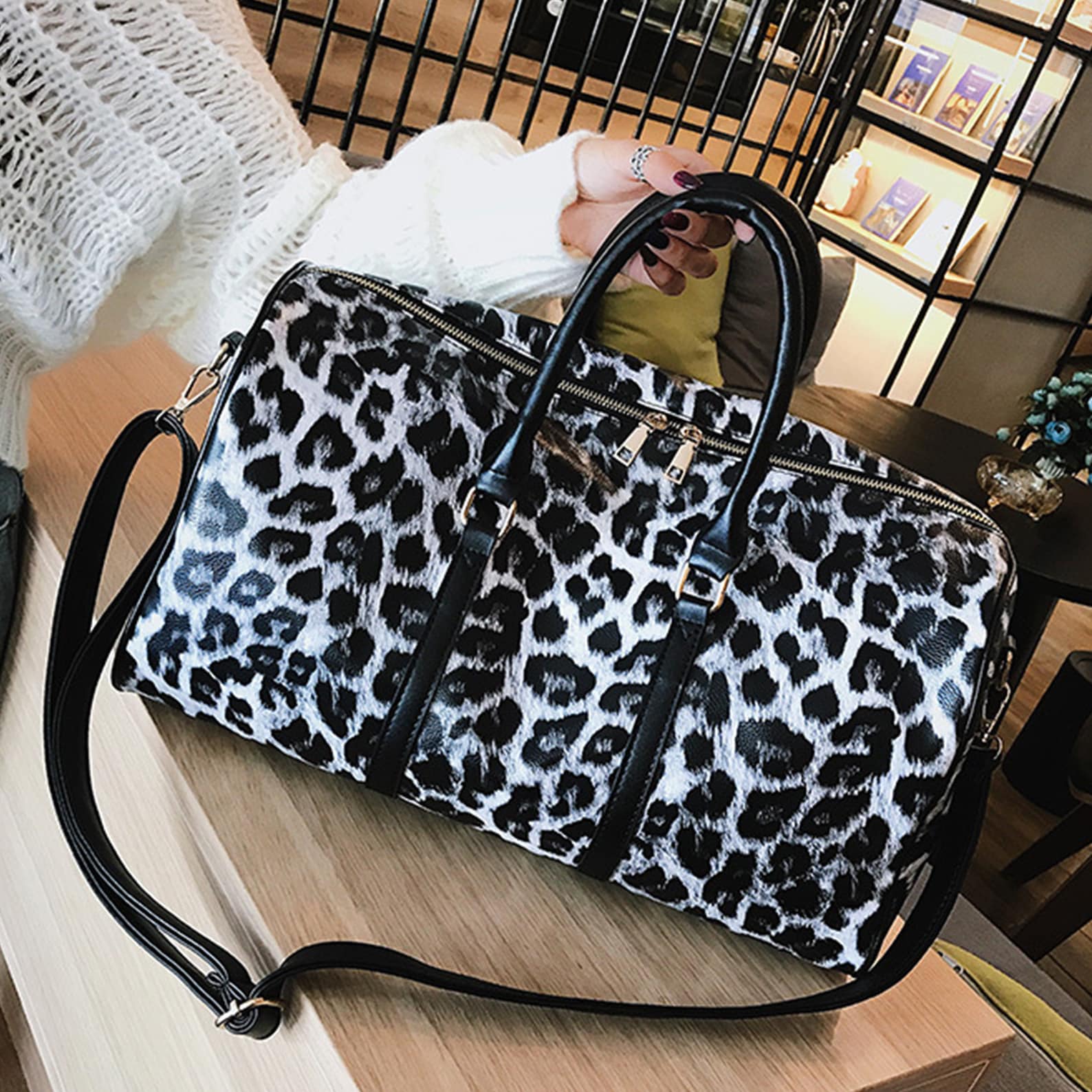 Leather Crossbody Leopard Print Bag for Women Gym Bag Barrel Etsy