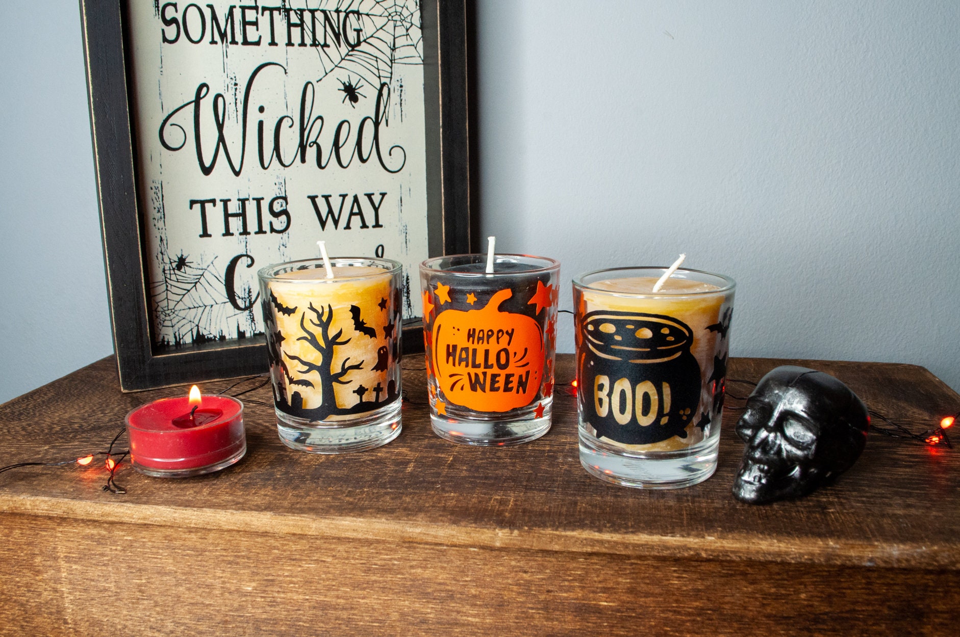 Halloween Votive Candle Holder Set of 3 With 100 Pure Beeswax Etsy