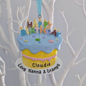 Happy Birthday Cake Personalised Decoration /  Birthday Gift / Hanging Xmas Tree Ornament / Christmas