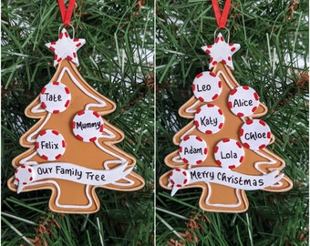 Family of 3 & 6 Gingerbread Tree Hand Personalised Christmas Decoration / Hanging Xmas Tree Ornament for families