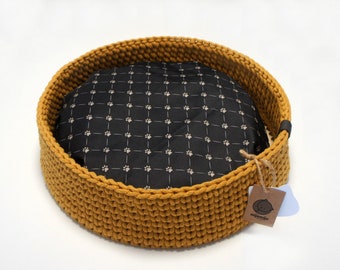 Pet basket crochet, cat bed, dog bed, Pet Hand Made Rope Round Bed for Cat/Dog/Pet Sleep with Pillow