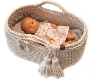 Natural Baby doll Moses basket, bed bassinet with mattress, perfect for Reborn doll