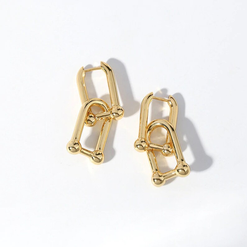 Trend bold earrings 925 Sterling Silver /& 18K Gold Waterproof Thick U Shape Hoop Earrings Chunky Chain Geometric Link Earrings