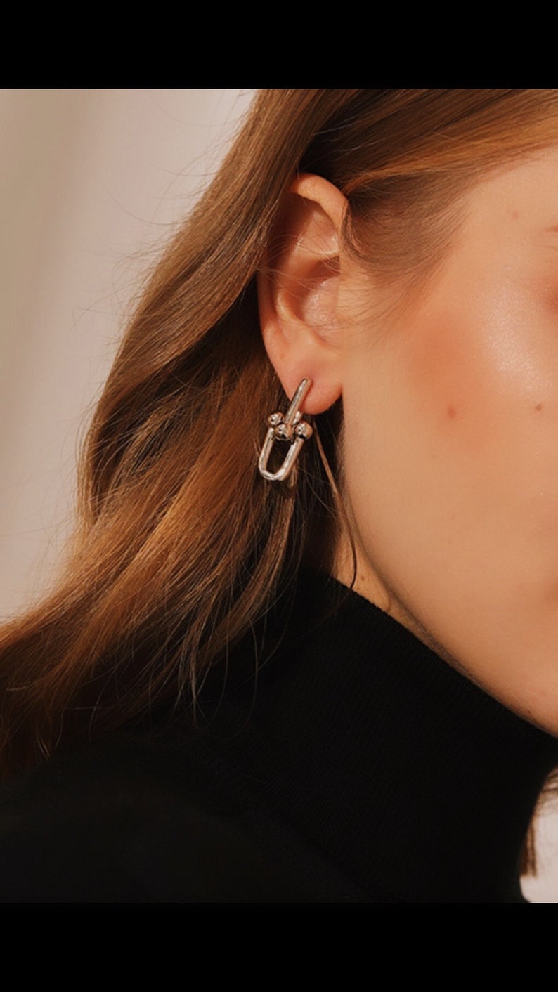 Trend bold earrings 925 Sterling Silver /& 18K Gold Waterproof Thick U Shape Hoop Earrings Chunky Chain Geometric Link Earrings