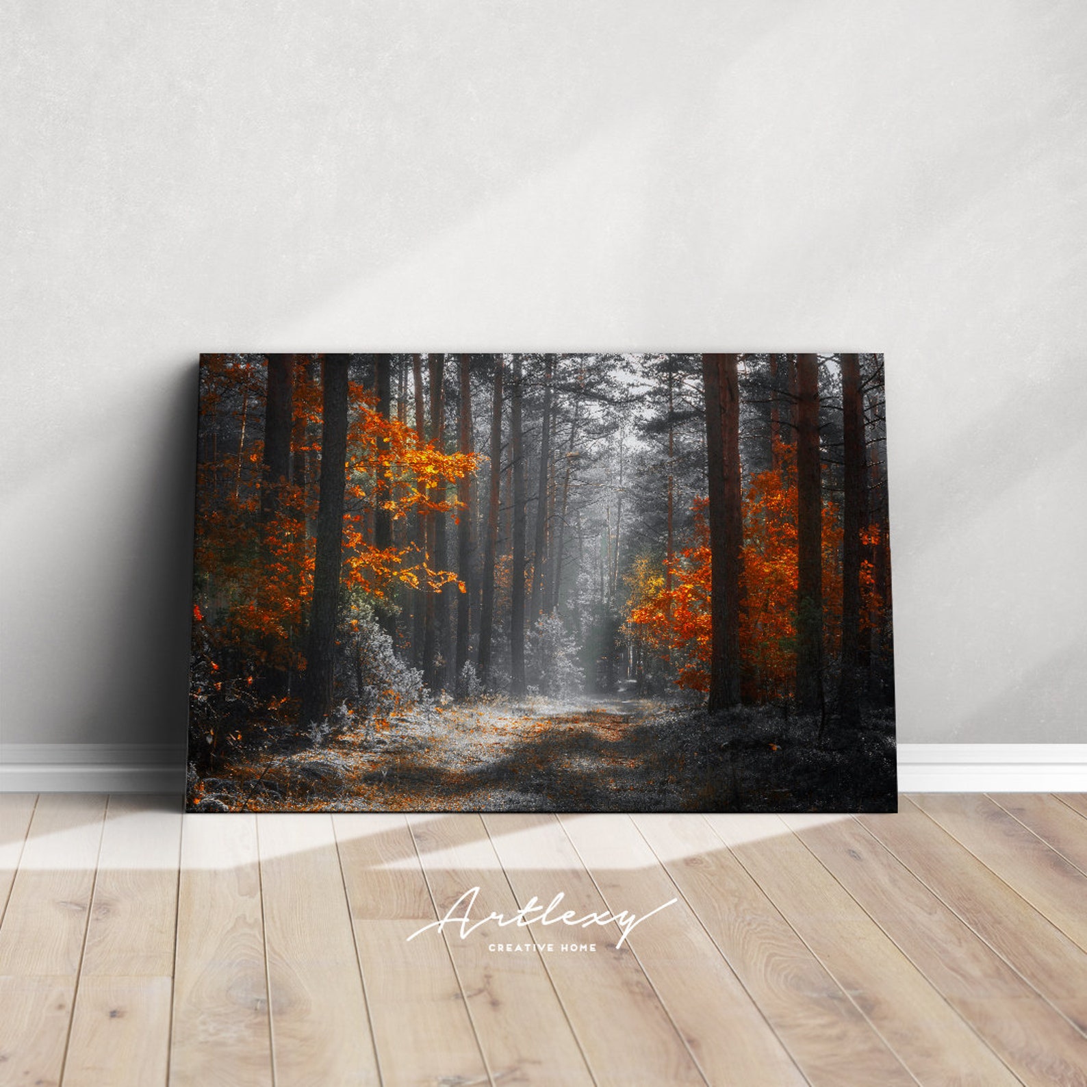 Foggy Autumn Forest Canvas Print Art for Home Etsy