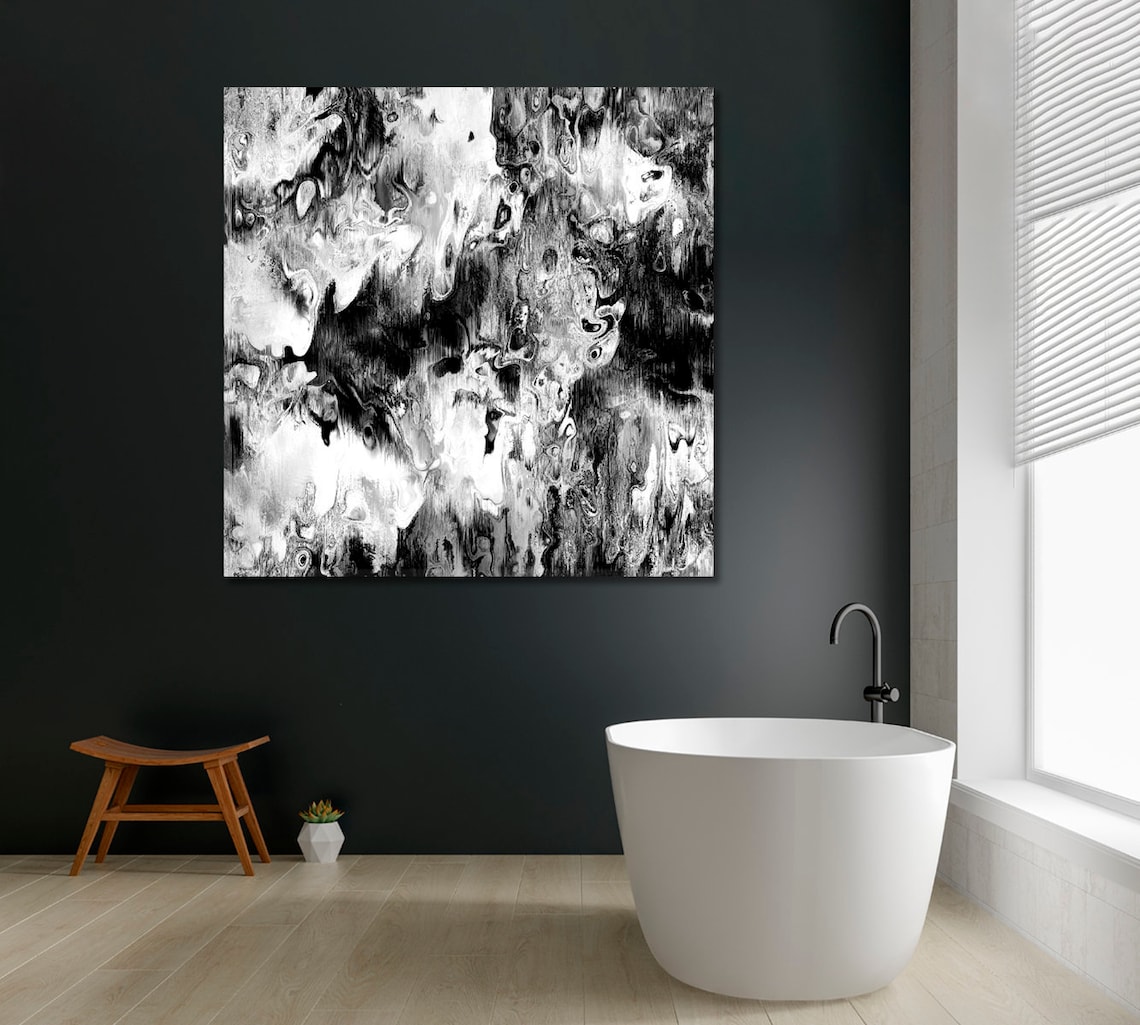 Black and White Abstract Wall Art Modern Abstract Art Canvas Etsy