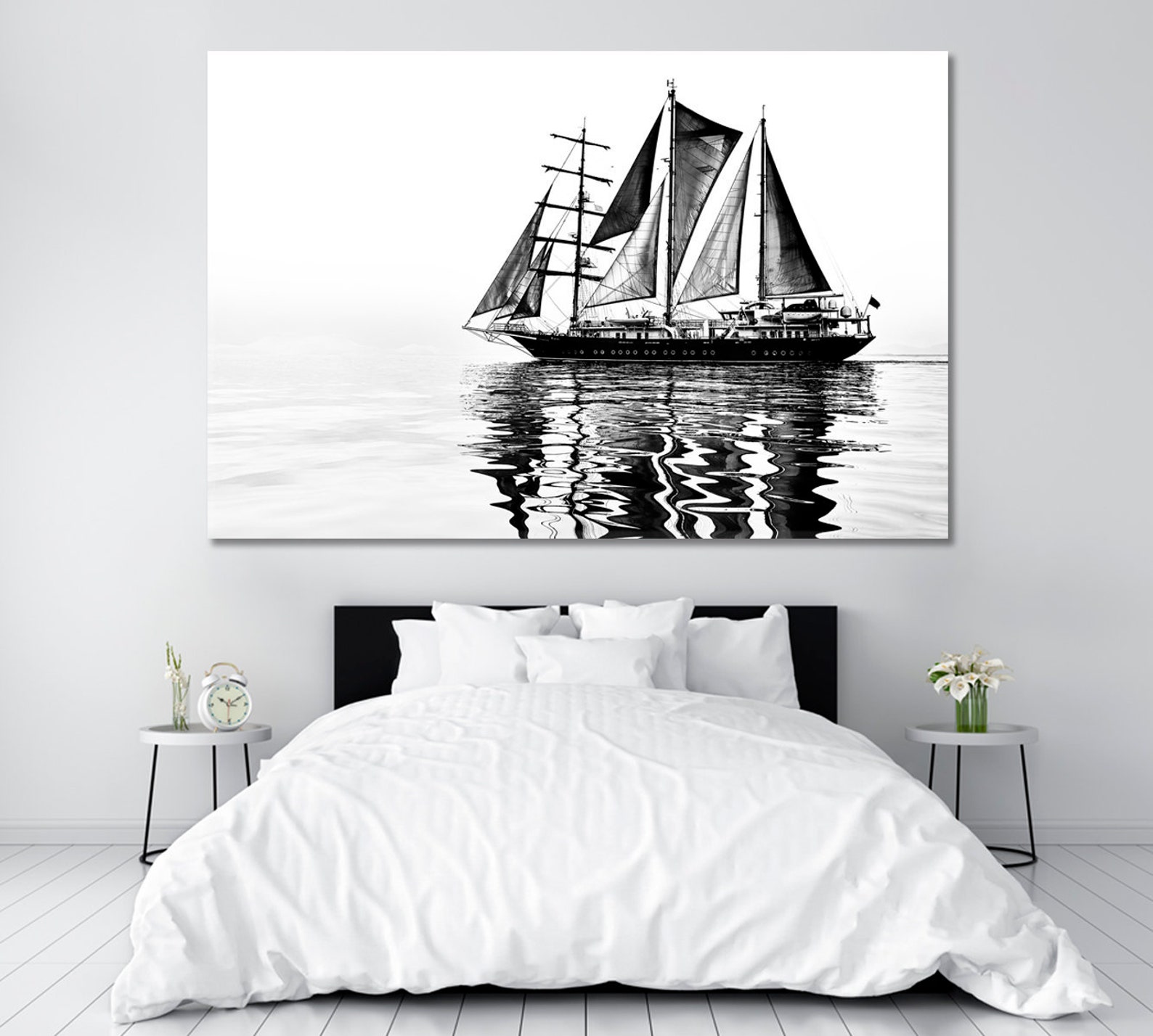 black and white sailboat wall decor