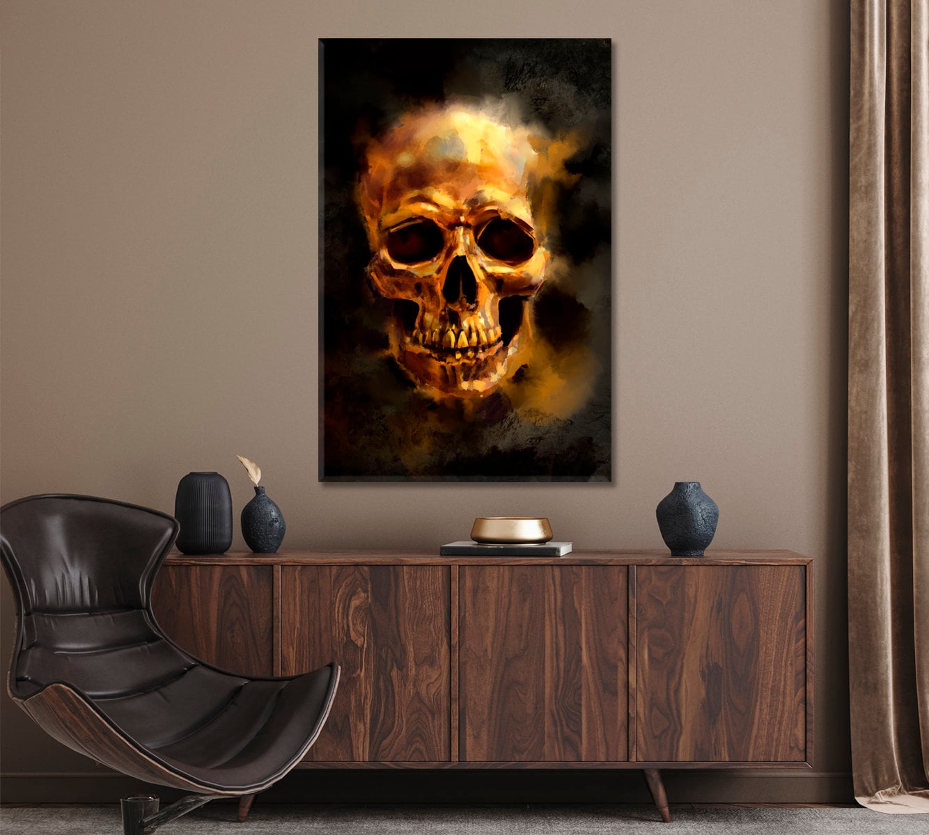 Skull Canvas Art Print Gold Skull Canvas Art Home Decor Etsy