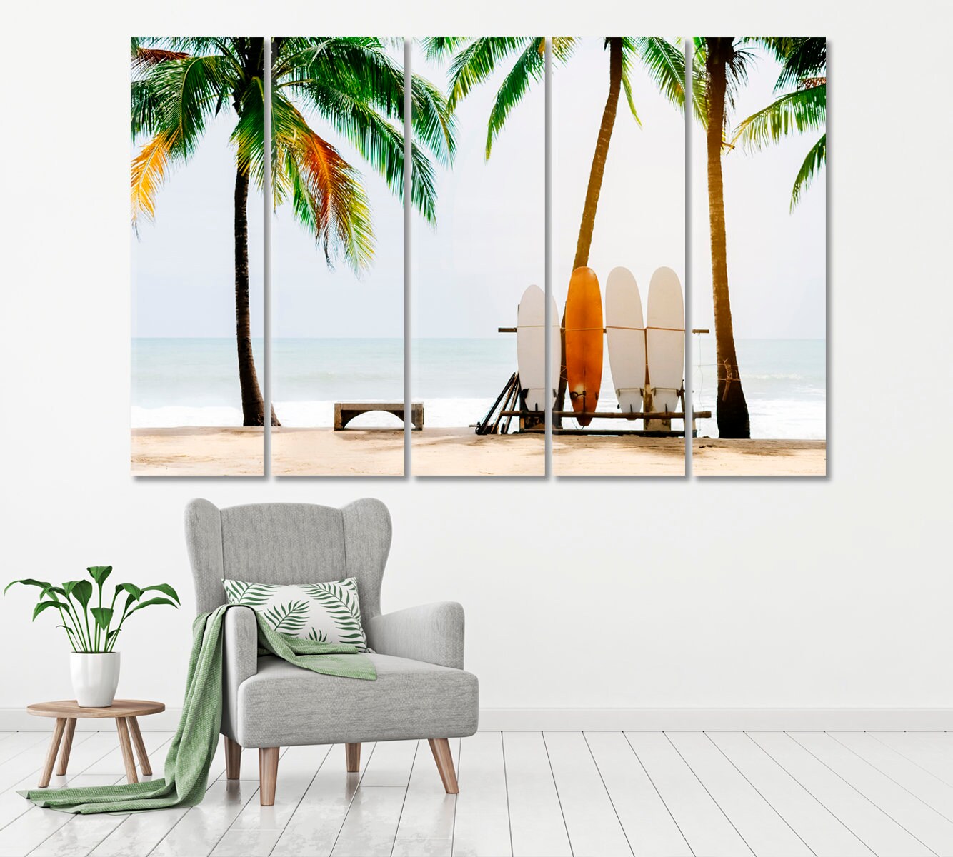 Surfboard Wall Art Palm Tree Print Tropical Beach Canvas Etsy