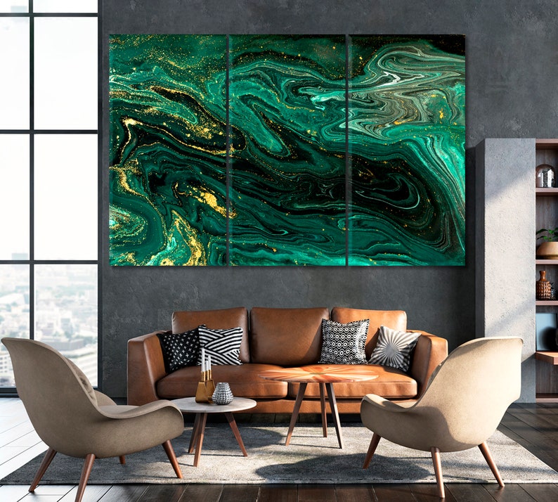 Green Marble Abstract Wall Hangings Canvas Print Etsy