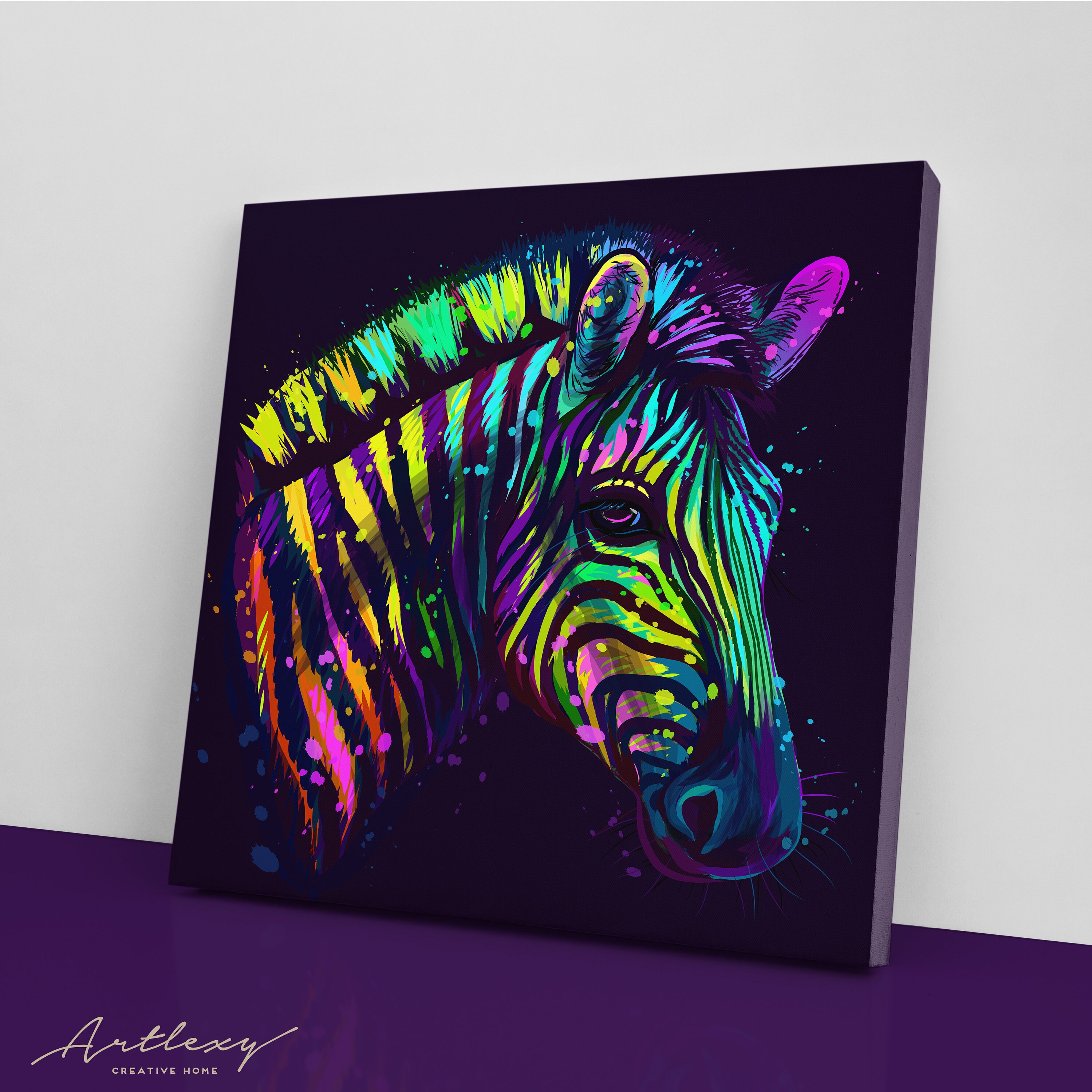 Multicolor Zebra Art Canvas Print Zebra Modern Wall Decor Etsy