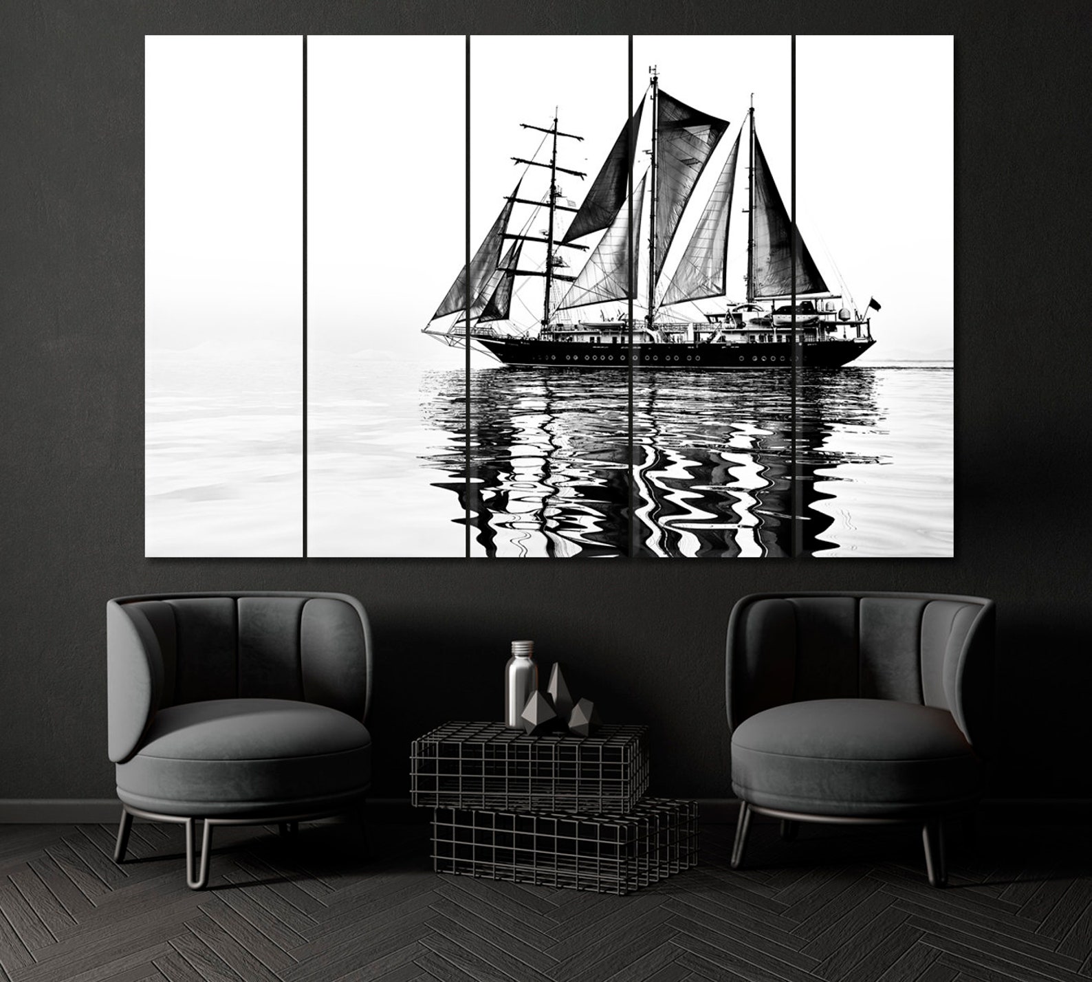 black and white sailboat wall decor