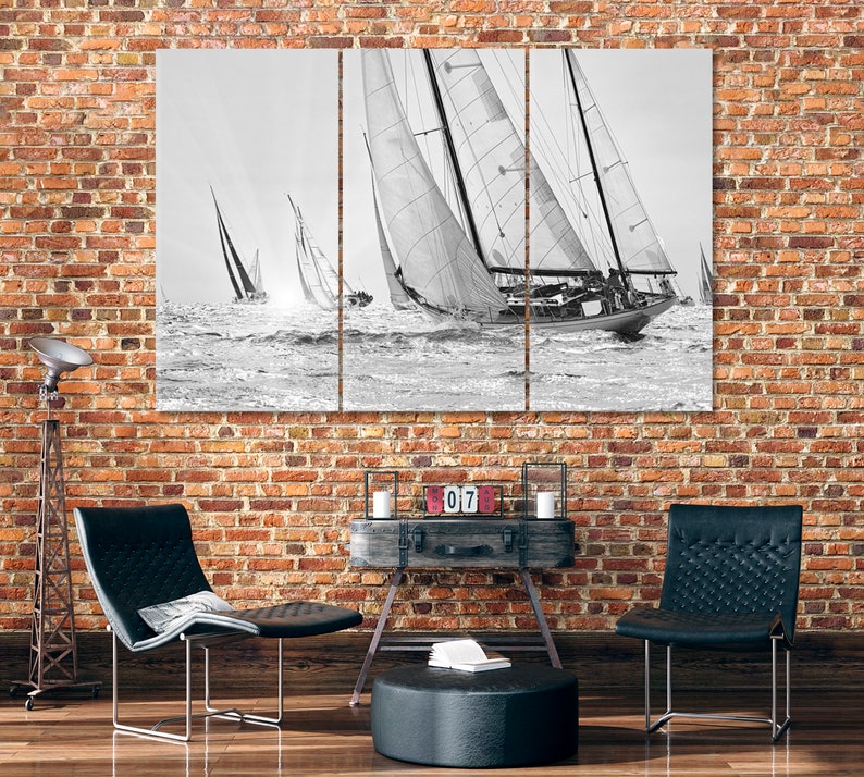 black and white sailboat canvas wall art