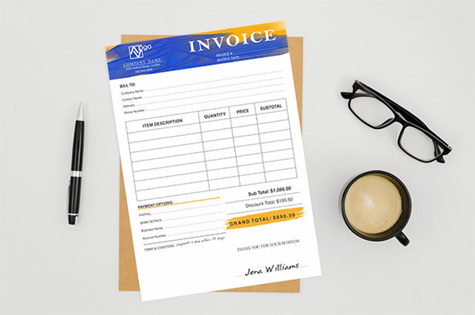 Editable Pastel Invoice Form Template Modern Printable Etsy