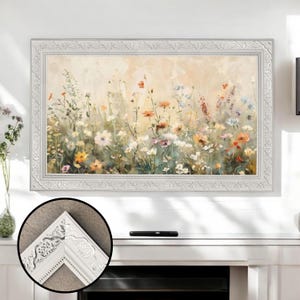 Ornate pearl white carved TV frame, vintage-style Tv frame, elegant floral edge TV bezel, custom decorative Tv frame, TV Frame L2209LL