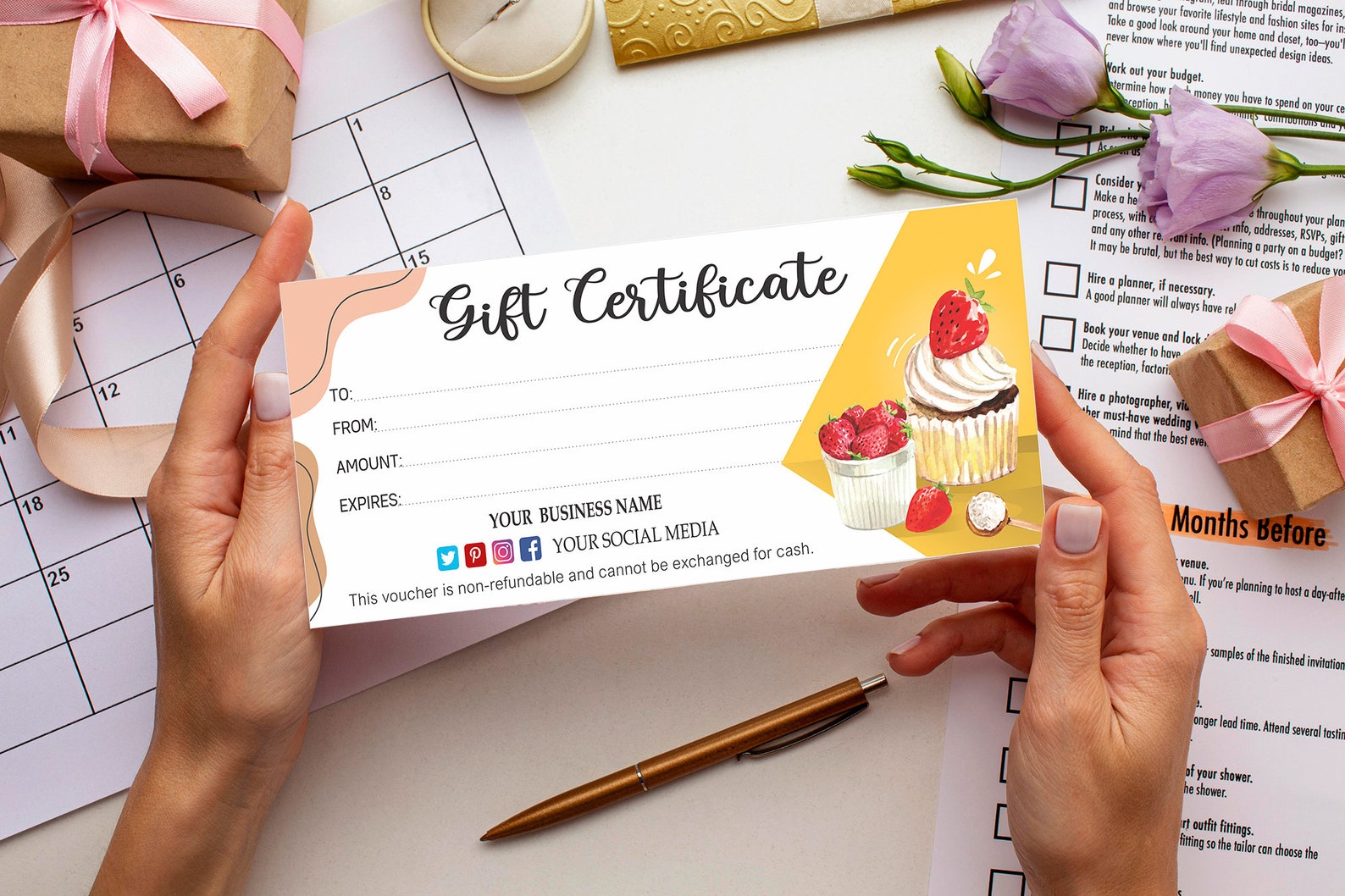 Editable Cookie Gift Certificate Template Bakery Sweets Gift Etsy