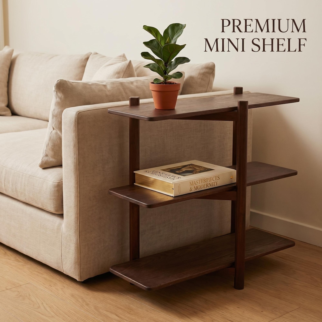 Solid Wood Side Table, Minimalist Shelf, Walnut Finish Living Room ...