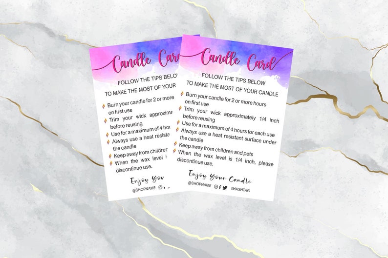 Watercolor Rainbow Candle Care Cards Candle Instructions - Etsy