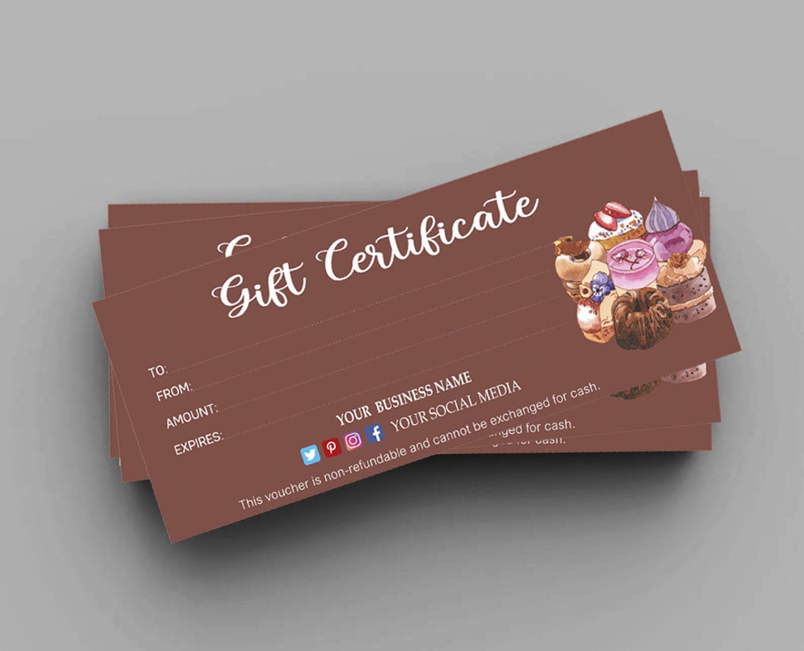 Editable Bakery Sweets Gift Voucher Bakery Sweets Gift Card Etsy