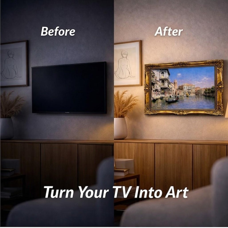 TV Frame | Ornate Gold Frame TV Cover | Antique Style TV Art Frame for Living Room Decor U88881NV image 14