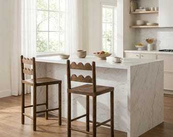 Solid Wood Bar Stool – Rustic Farmhouse Counter Height Kitchen Island Chair U1113NZ