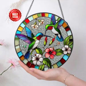Stained Glass Hummingbird Suncatcher - Stained Glass - Hummingbird - Hummingbird Suncatcher - Hummingbird Stained Glass Window Hangings P4LM