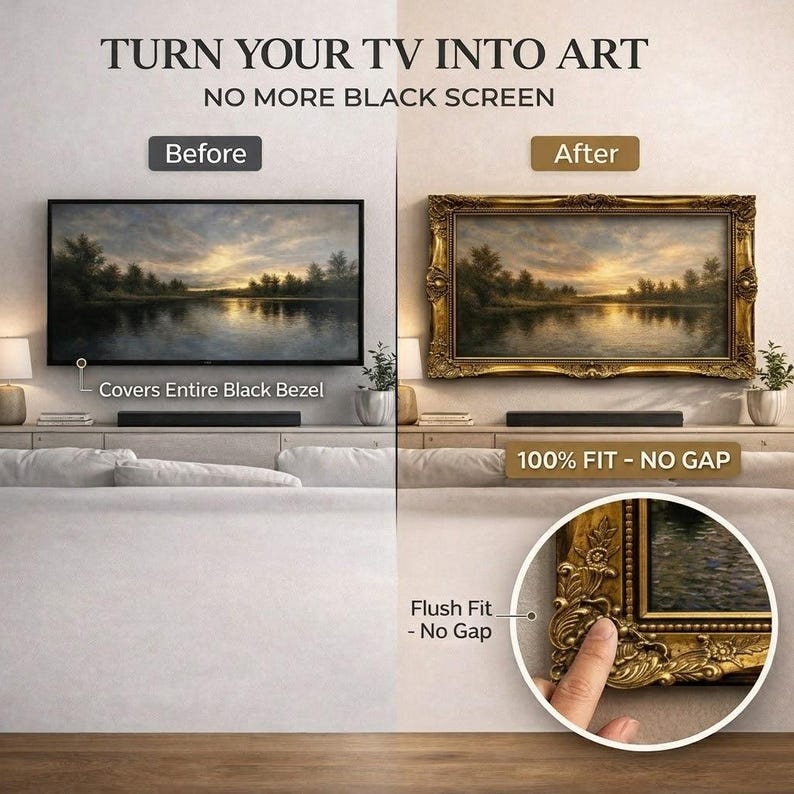 TV Frame | Ornate Gold Frame TV Cover | Antique Style TV Art Frame for Living Room Decor U88881NV image 12
