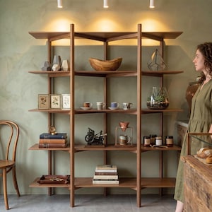Unique Nordic Wooden Shelf, Exclusive Handmade Bookshelf, Minimalist Solid Wood Display Rack, Modern Home Decor Storage Unit L1111NZ