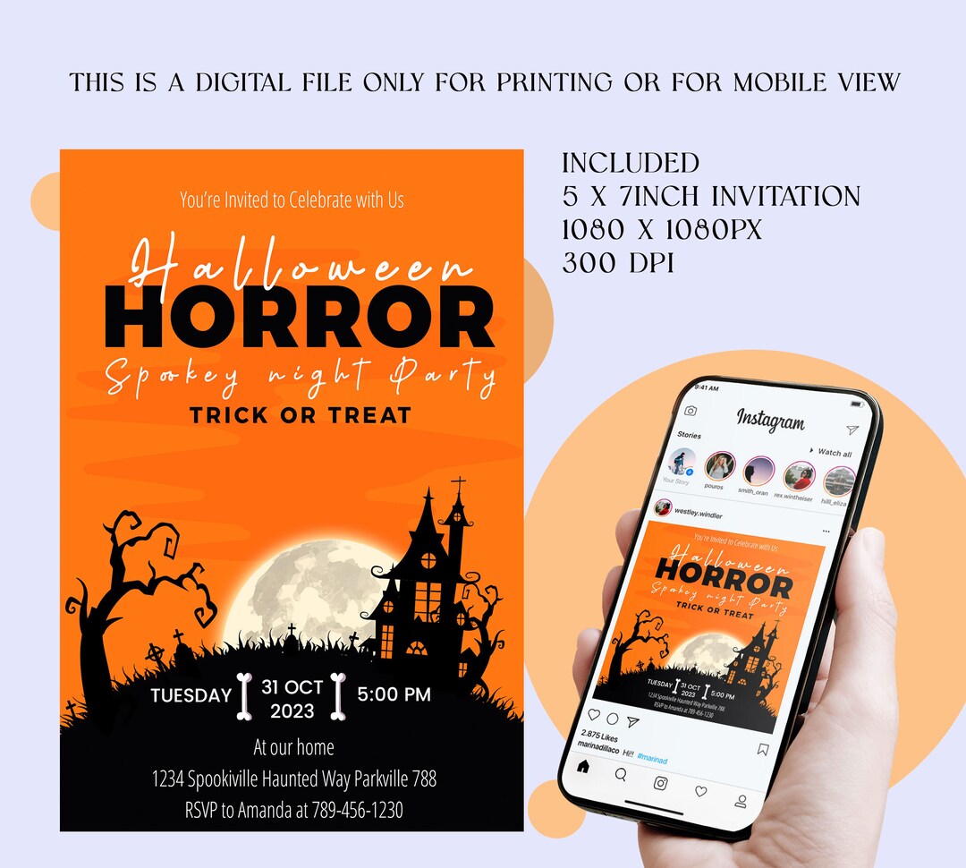 Spooky Night Halloween Party Invitation Template Halloween Etsy