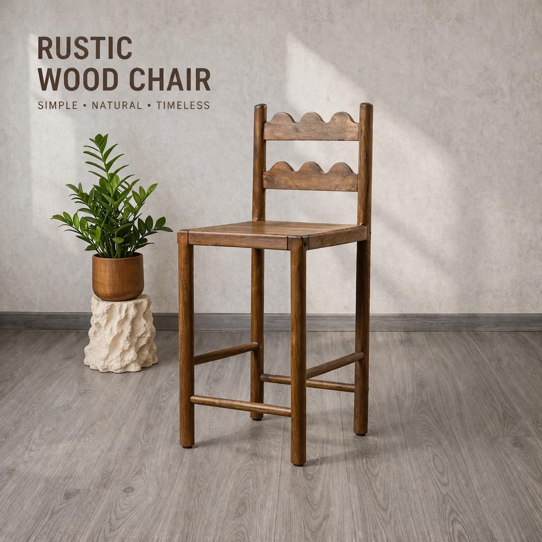 Solid Wood Bar Stool – Rustic Farmhouse Counter Height Kitchen Seating ...