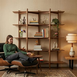 Unique Nordic Wooden Shelf, Exclusive Handmade Bookshelf, Minimalist Solid Wood Display Rack, Modern Home Decor Storage Unit L1111NZ