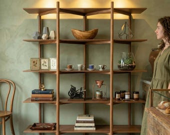 Solid Japanese Wood Shelves – Modern Natural Wood Bookcase – Open Storage Unit L1111NZ