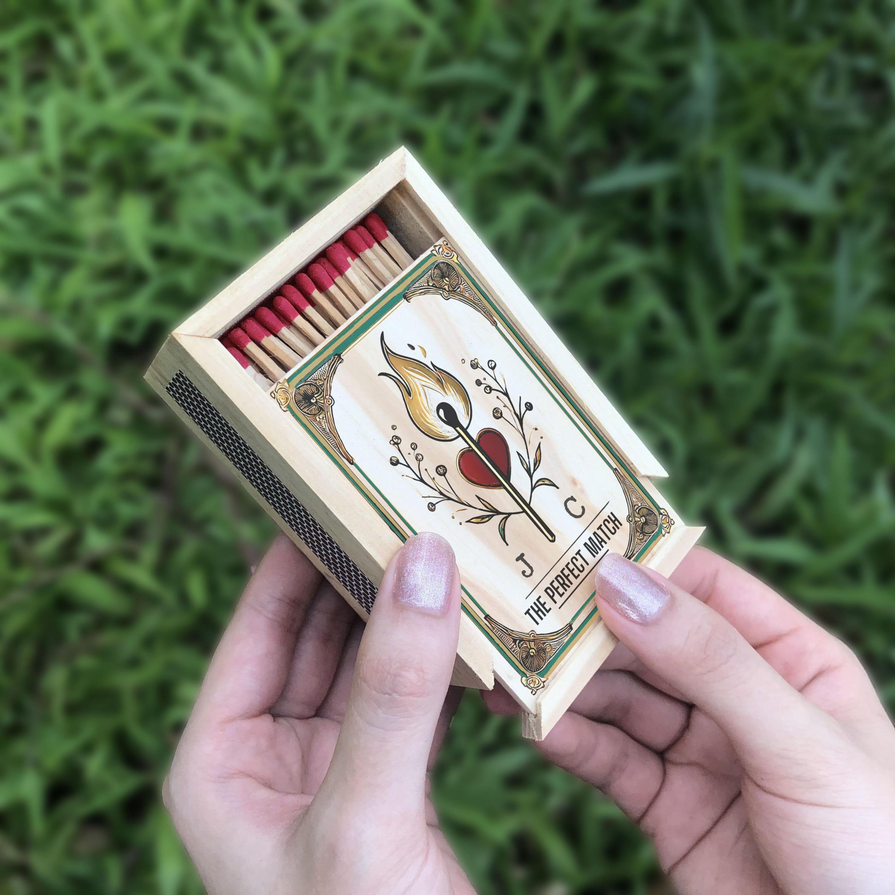 Custom wooden matchbox art for Couples, Personalized wooden matchbox printed with the flame and heart, Anniversary gifts, For him L1102LL