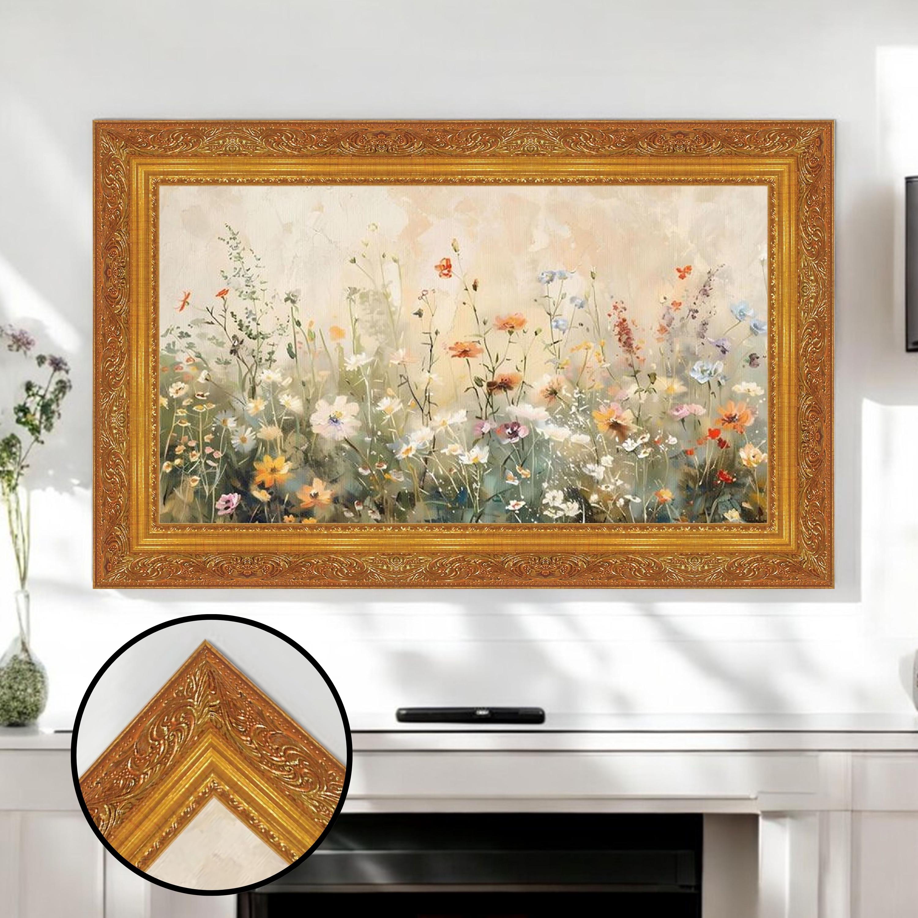 Rustiek tv-frame met gouden rand, aanpasbaar tv-frame, compatibel met alle tv-merken, decoratief frame, handgemaakt tv-frame L2215LM