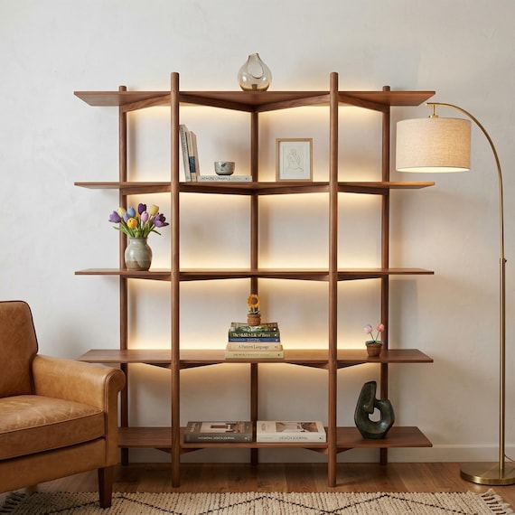 Scandinavian Style Wooden Shelf – Open Storage Bookcase, Solid Wood Display Stand for Modern Homes L1111NZ