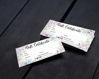 Editable Gift Certificate Template, Flower Gift Certificate Template, Modern Printable Gift Card, Editable Printable Gift Voucher