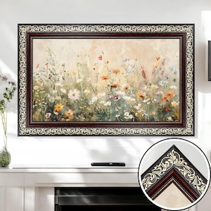 Baroque Black Gold TV Frame, Samsung frame tv bezel, Custom Brand TV frame, Wooden tv frame, Decorative TV frame, Handmade Tv frame L2212LM