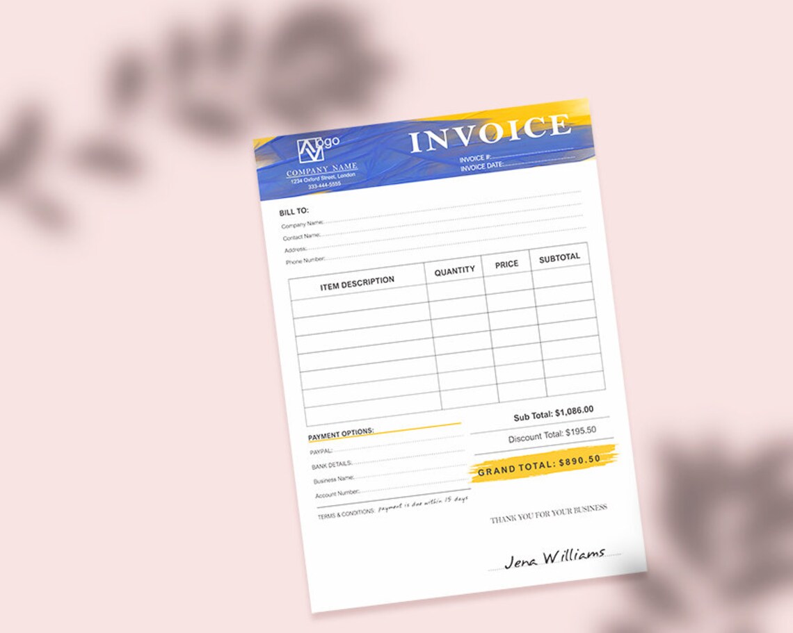Editable Pastel Invoice Form Template Modern Printable Etsy