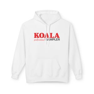 May include: White hoodie with a red "KOALA professional SAMPLER" graphic printed on the front.